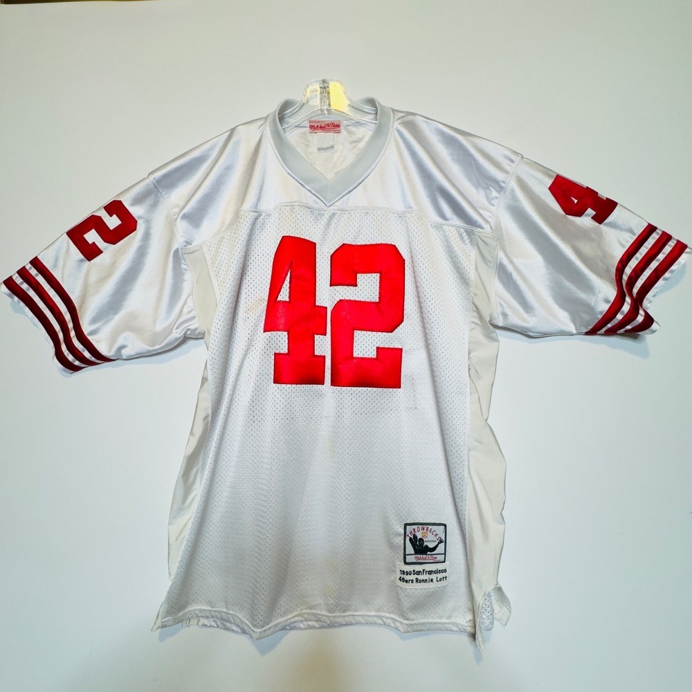 Mitchell Ness Ronnie Lott 42 San Francisco 49ers Football Jersey White Red Men - Picture 3 of 12